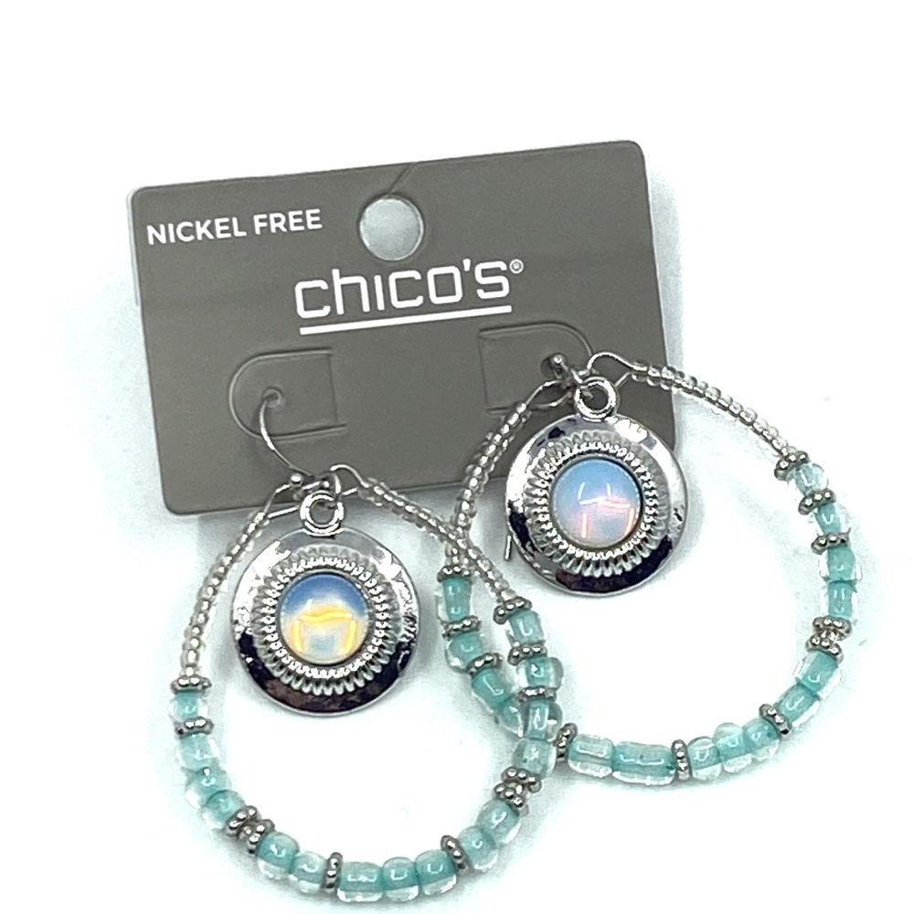 New Chico’s Dangle Drop Earrings Blue Glass Beads